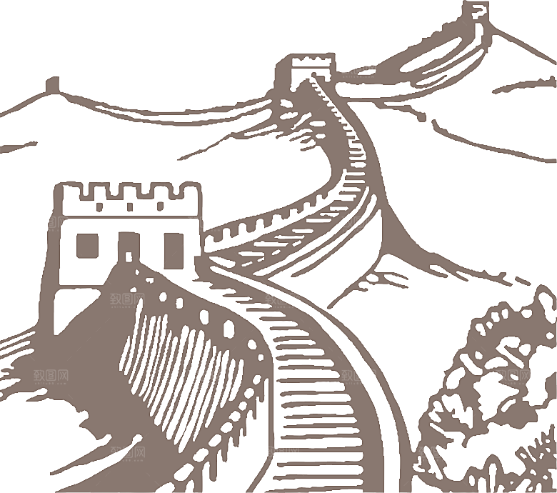 卡通线描万里长城山海嘉峪关剪影PNG