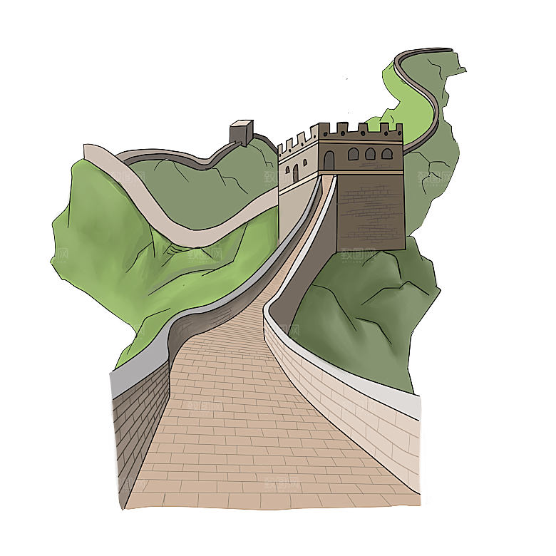 卡通线描万里长城山海嘉峪关剪影PNG素材