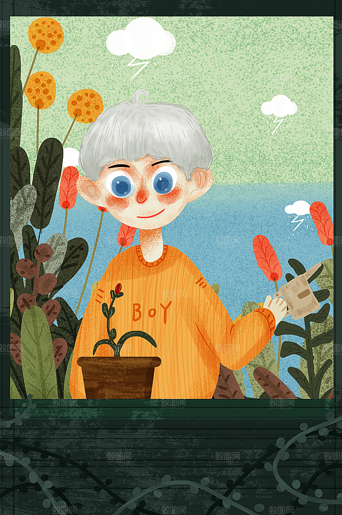 卡通手绘你好四月春季踏青郊游小清新插画