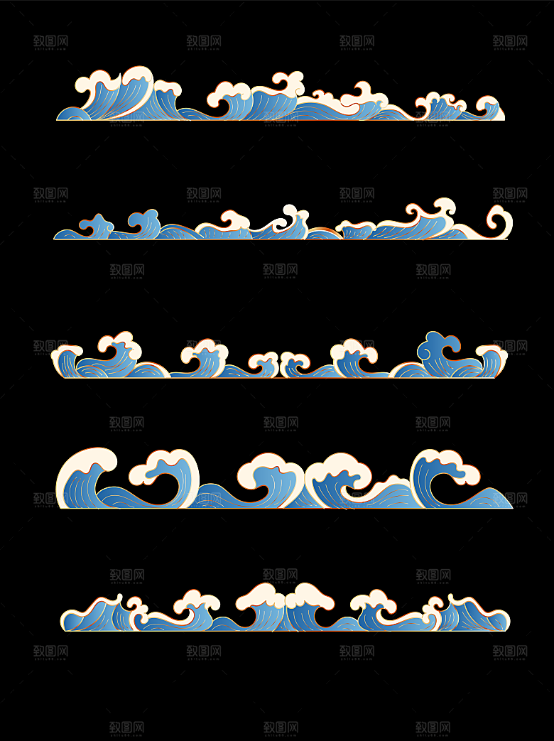 传统古典祥云纹浪纹理国潮花纹海浪风浪素材