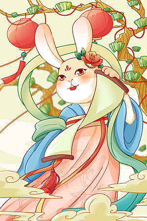红色兔年白兔兔子插画设计