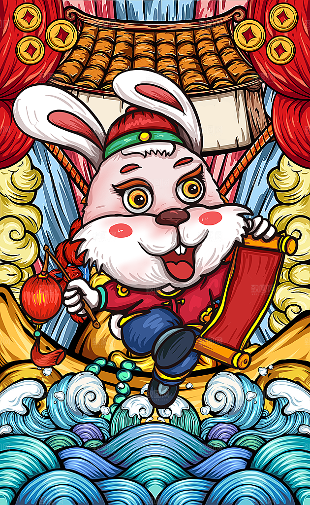 红色兔年白兔兔子插画设计