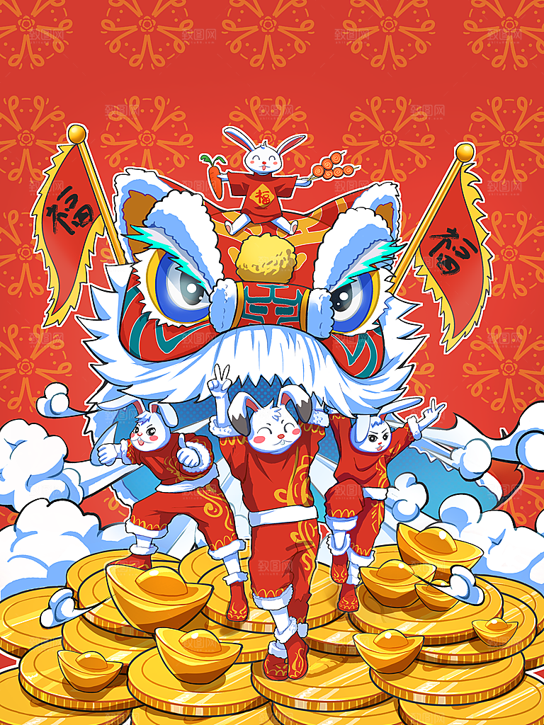 卡通手绘可爱小白兔素材