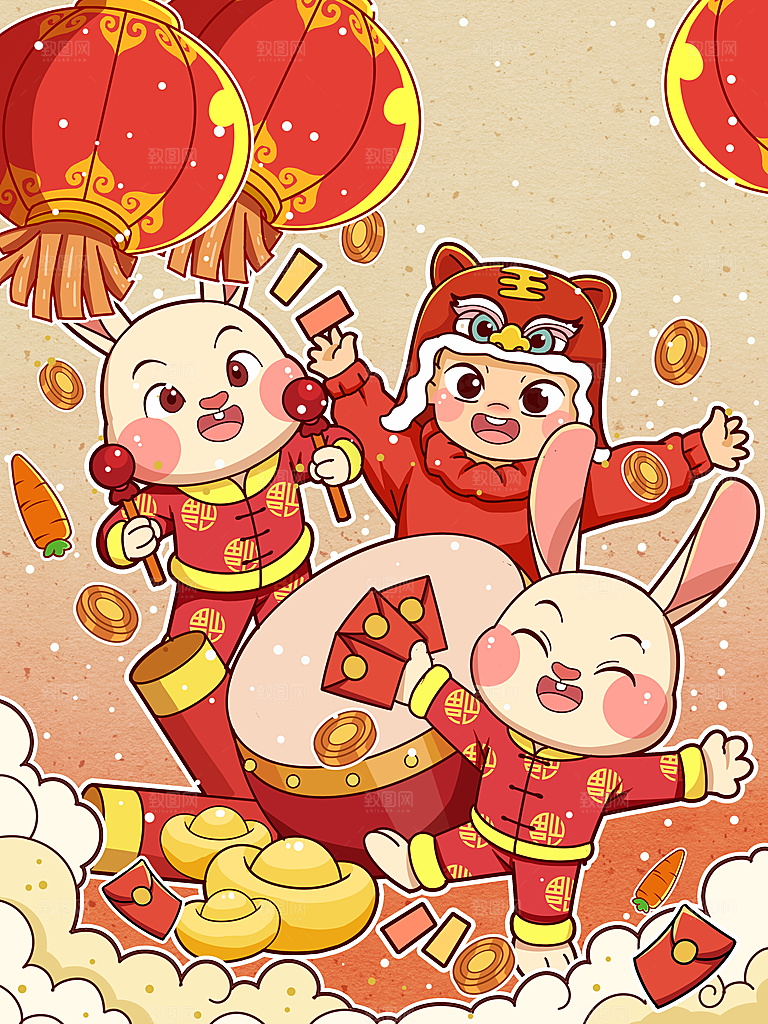 卡通手绘可爱小白兔素材