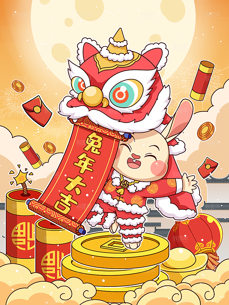 卡通手绘可爱小白兔素材