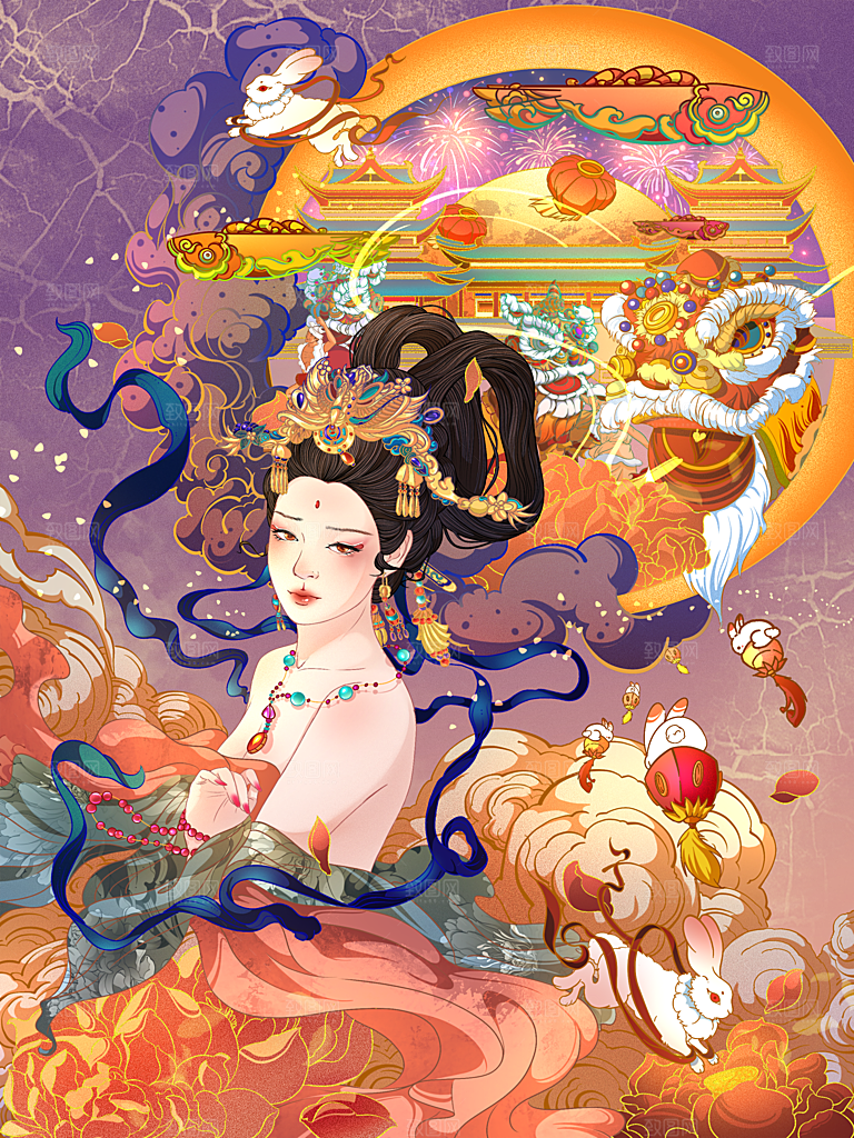 兔年新年卡通手绘插画设计