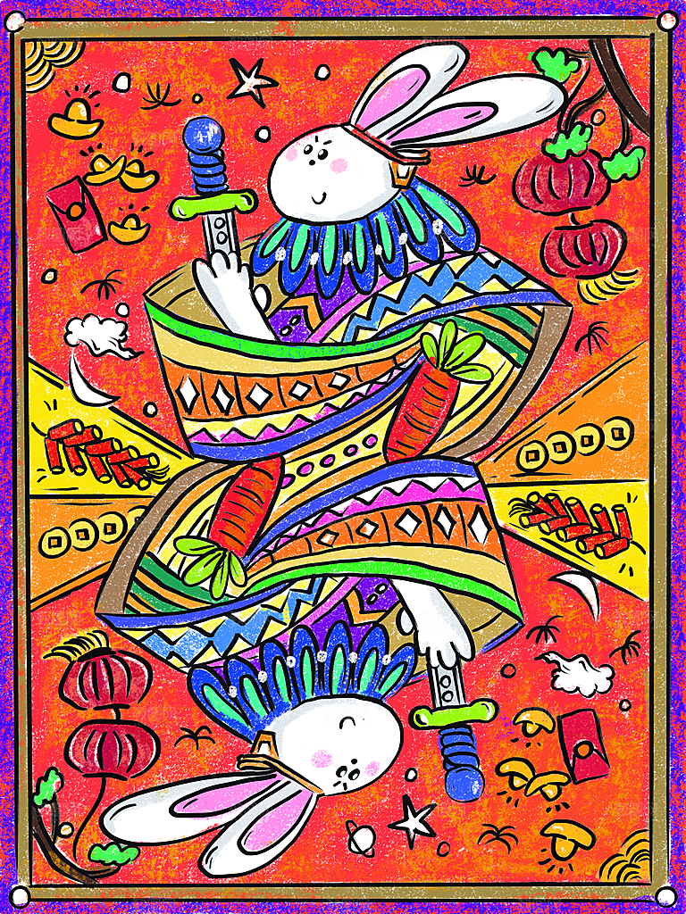 兔年新年卡通手绘插画设计
