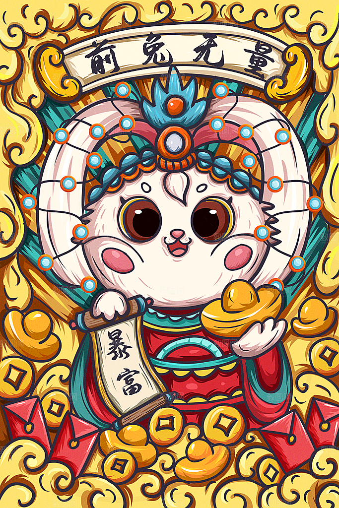 兔年新年卡通手绘插画设计