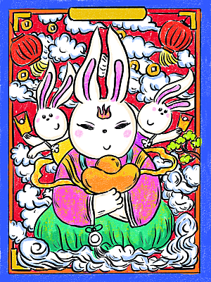 兔年新年卡通手绘插画设计