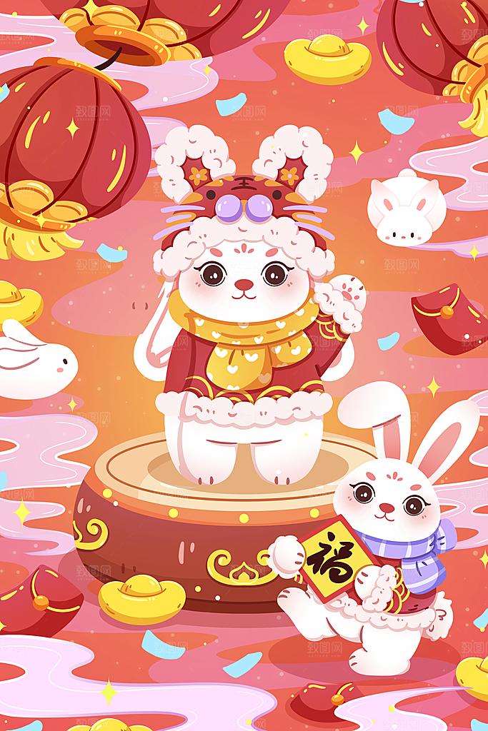 创意兔子手绘卡通插画