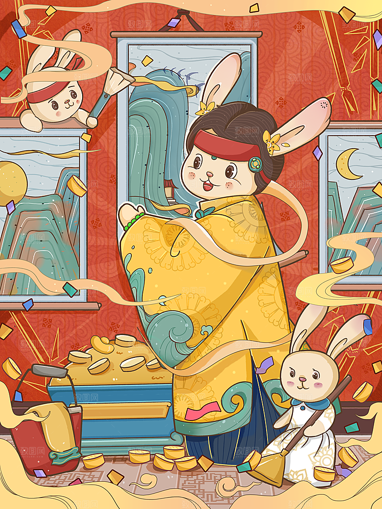创意兔子手绘卡通插画