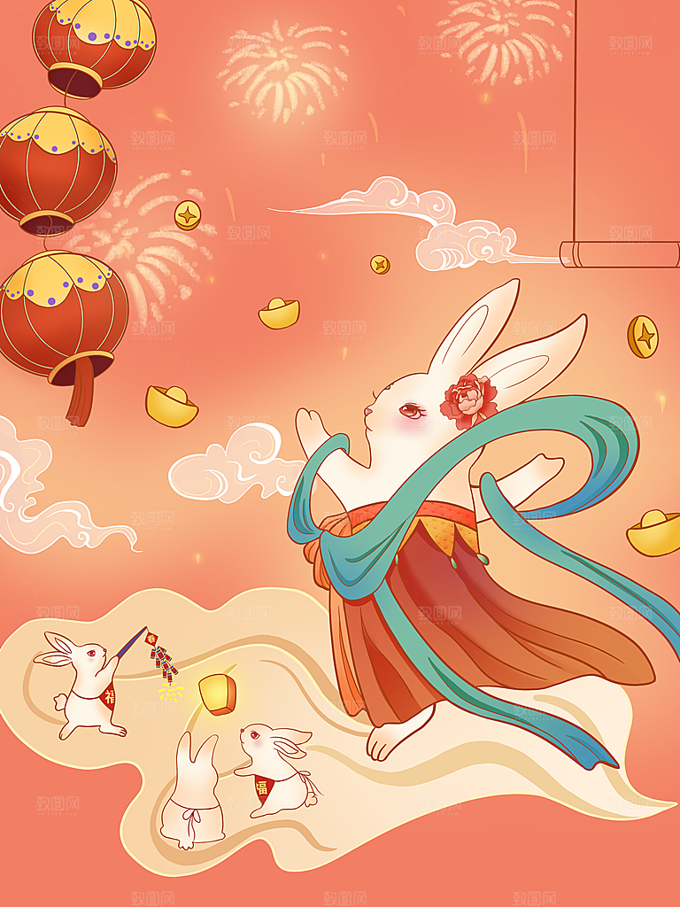 创意兔子手绘卡通插画
