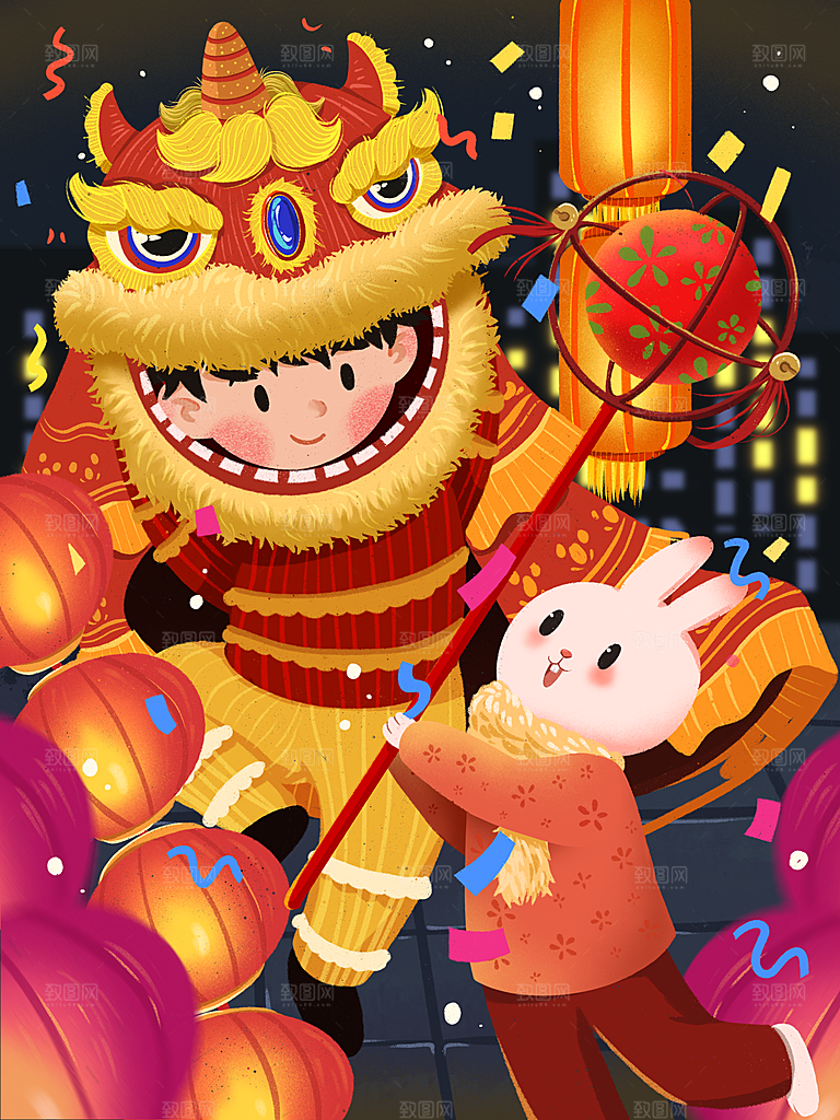 创意兔子手绘卡通插画