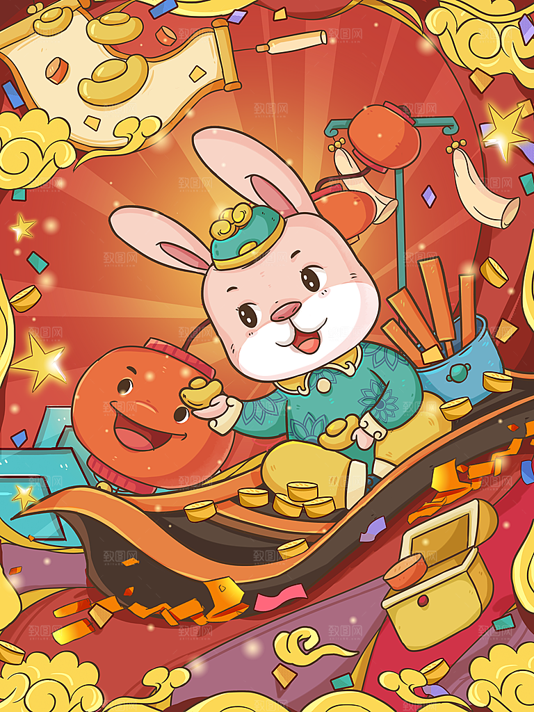 创意兔子手绘卡通插画