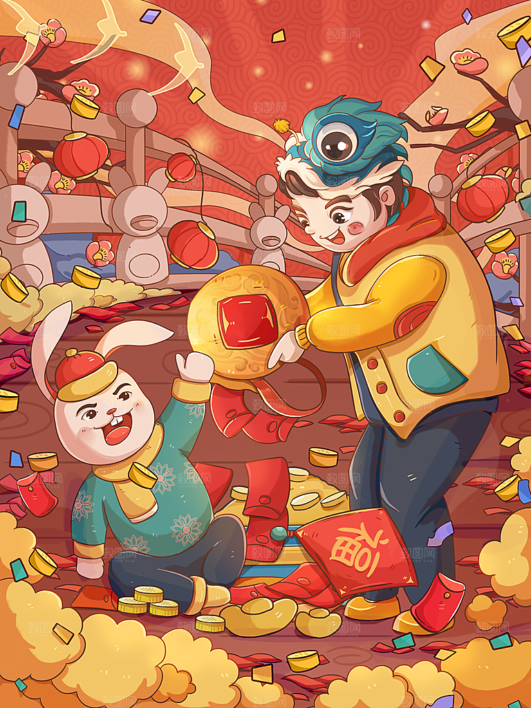 创意兔子手绘卡通插画