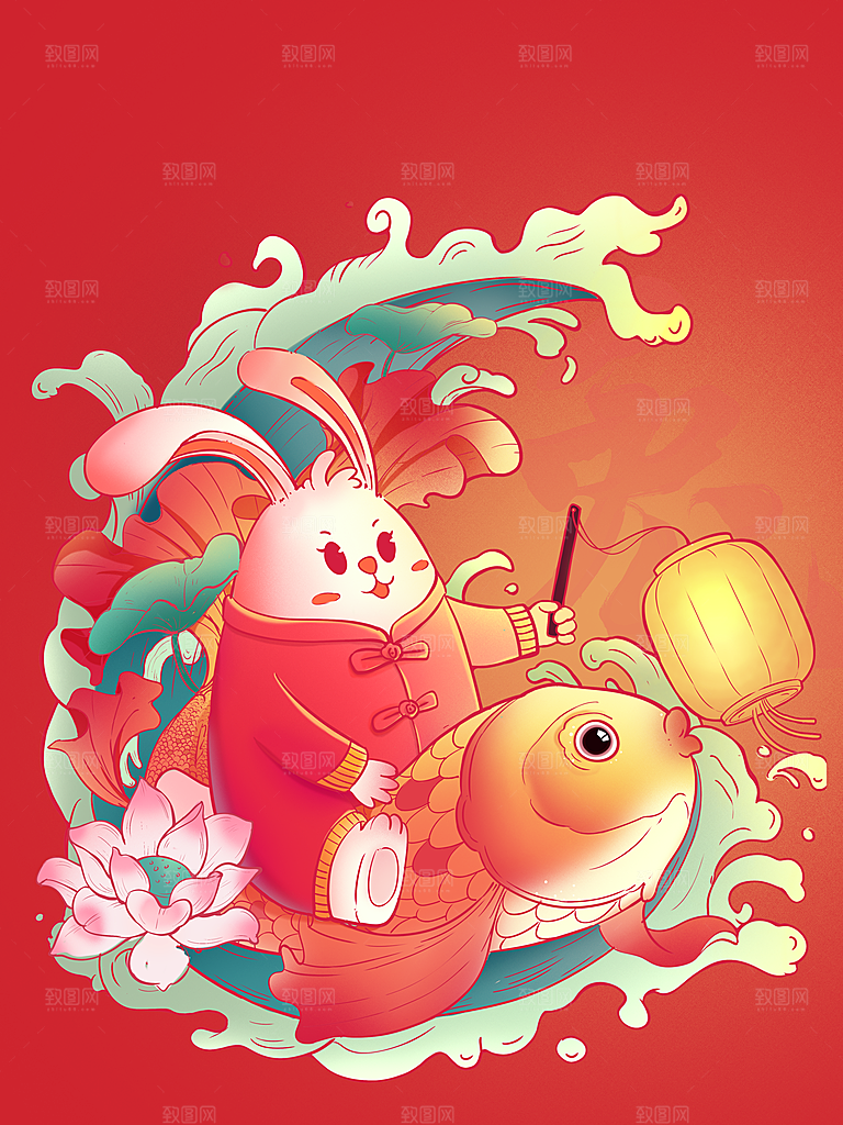 创意兔子手绘卡通插画