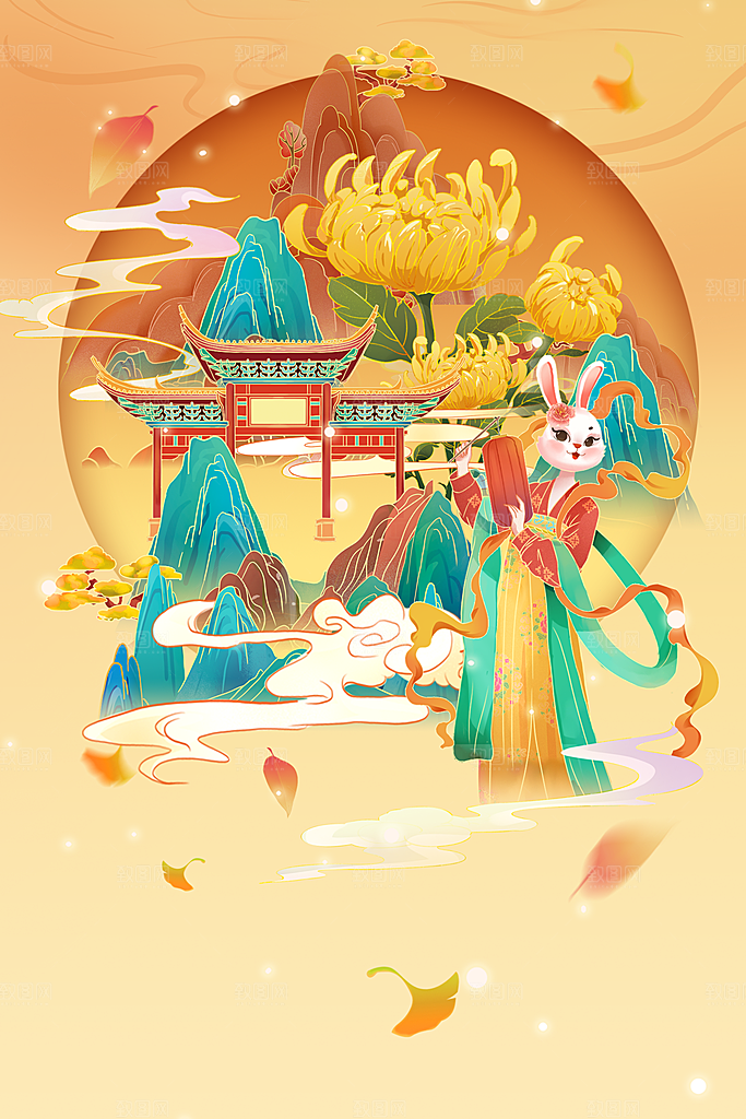 红色新年春节兔年插画