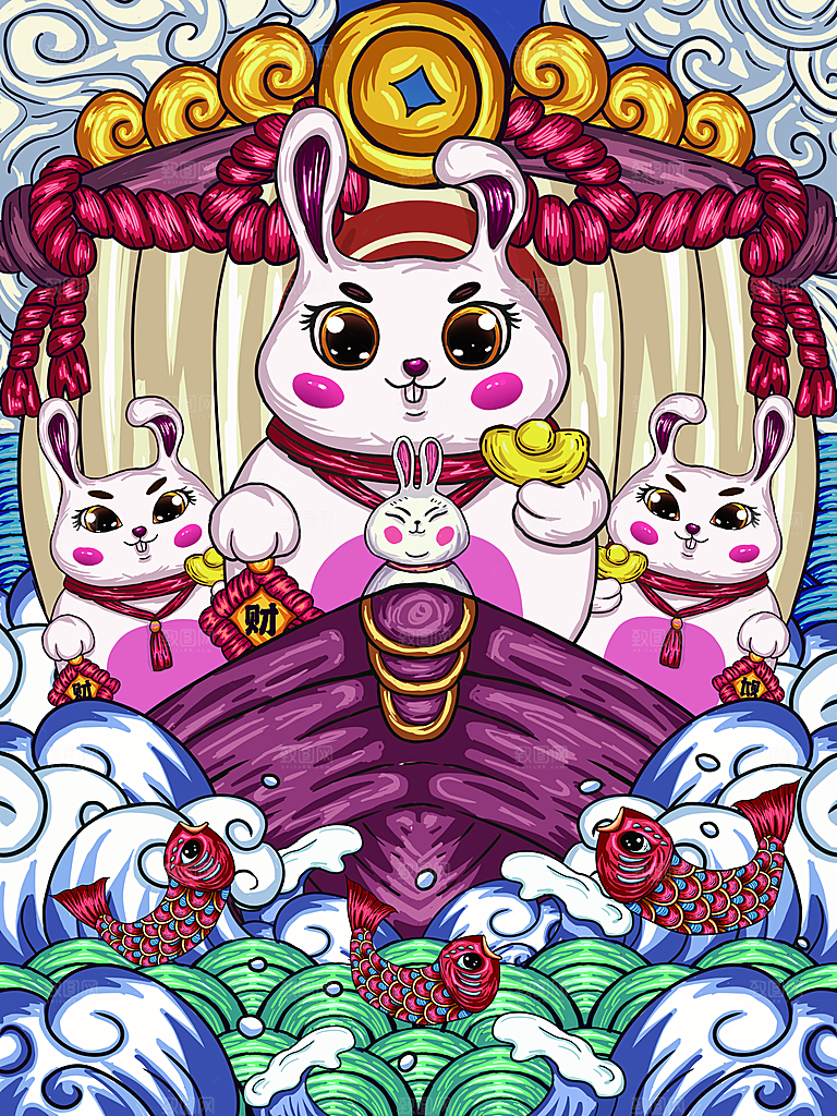 中国风创意新年兔子插画
