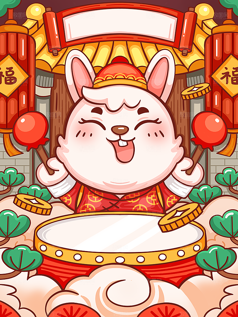 中国风创意新年兔子插画