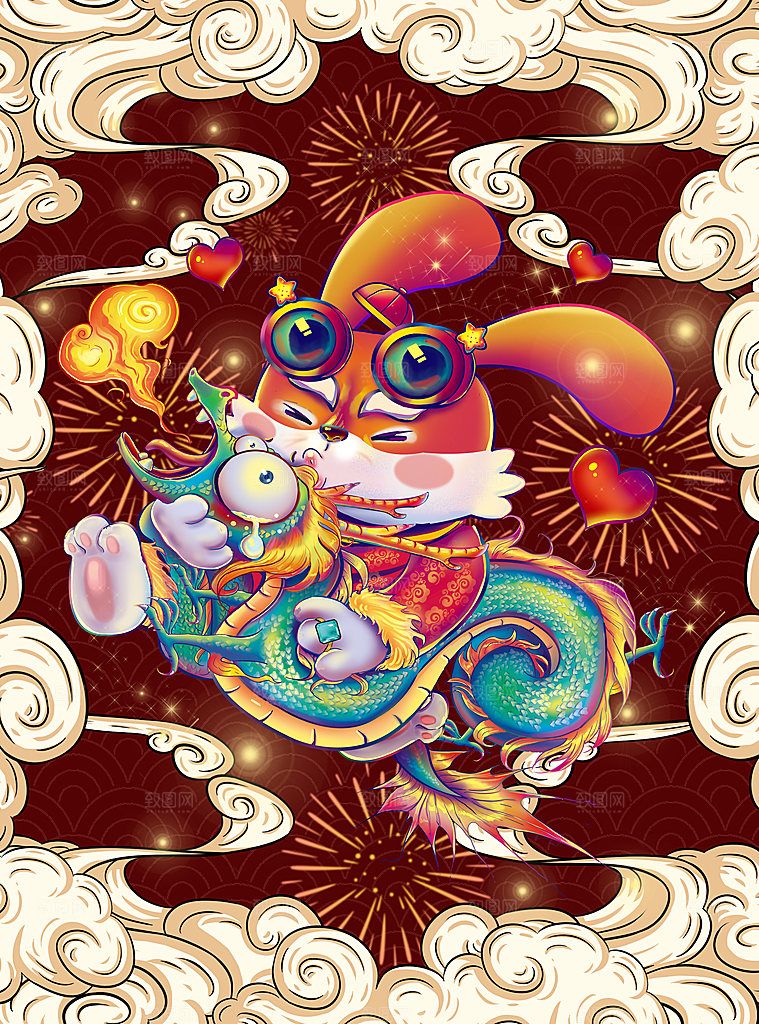 中国风创意新年兔子插画