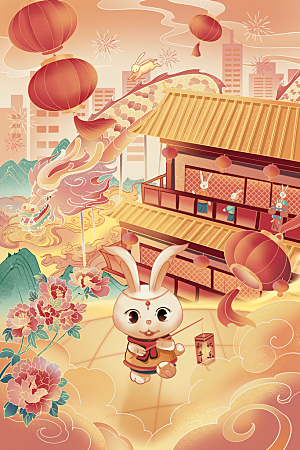 中国风创意新年兔子插画