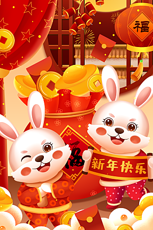 中国风兔子新年插画