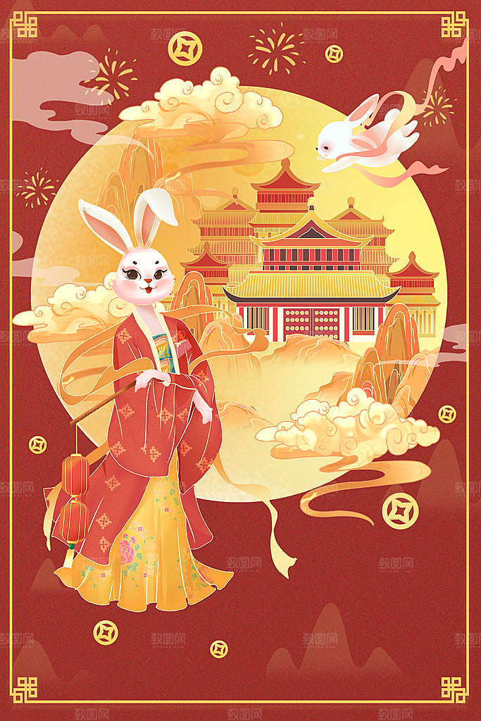中国风兔子新年插画