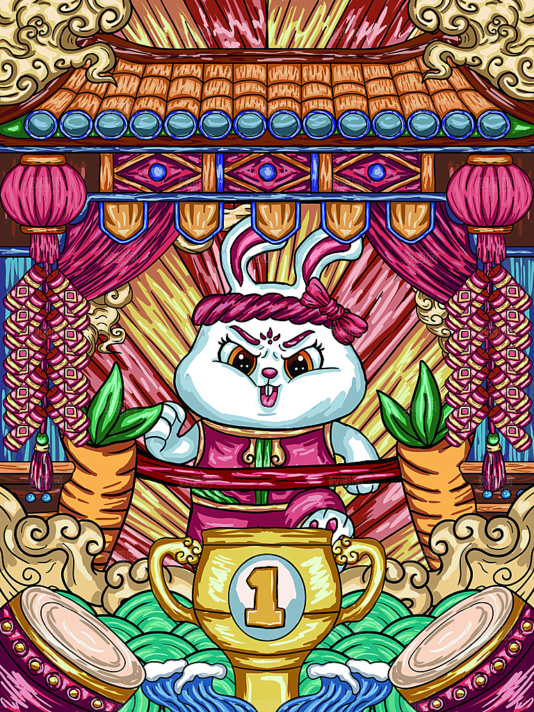 中国风兔子红色新年插画
