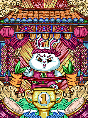 中国风兔子红色新年插画