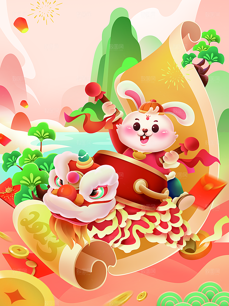 卡通手绘小兔子插画素材