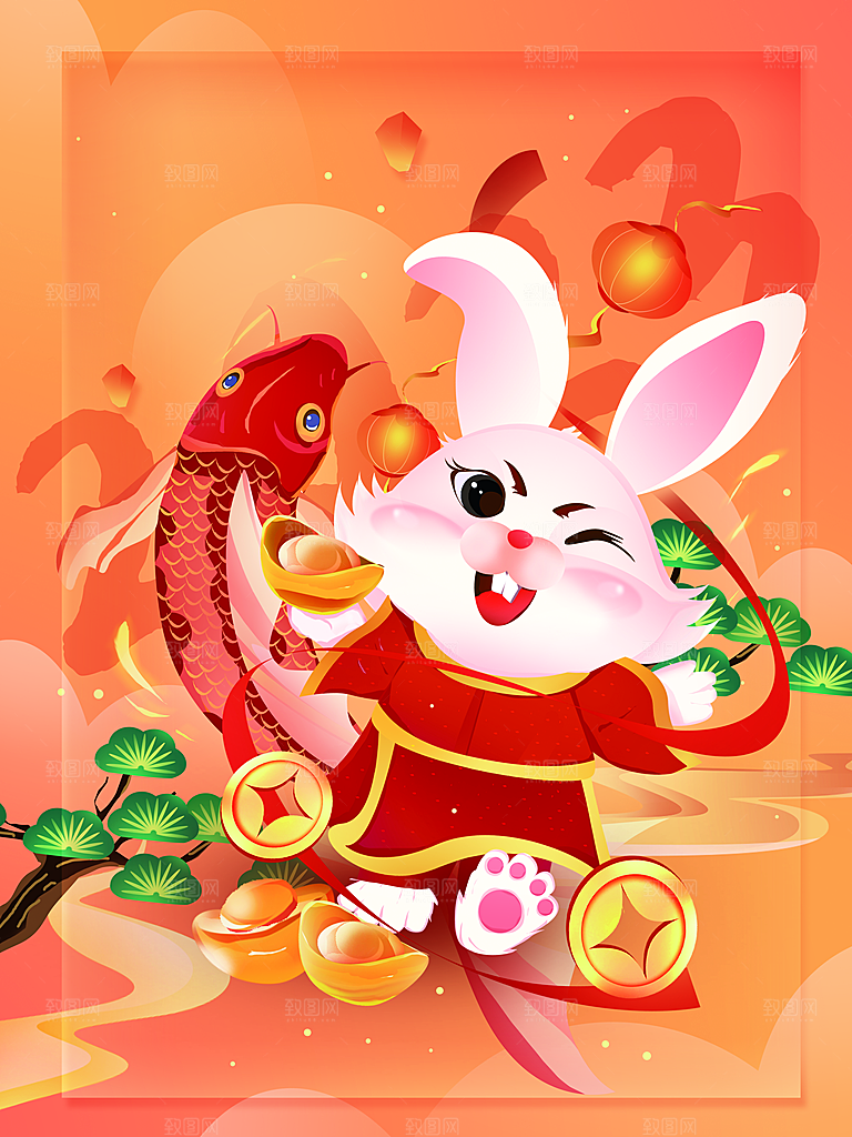 卡通手绘小兔子插画素材