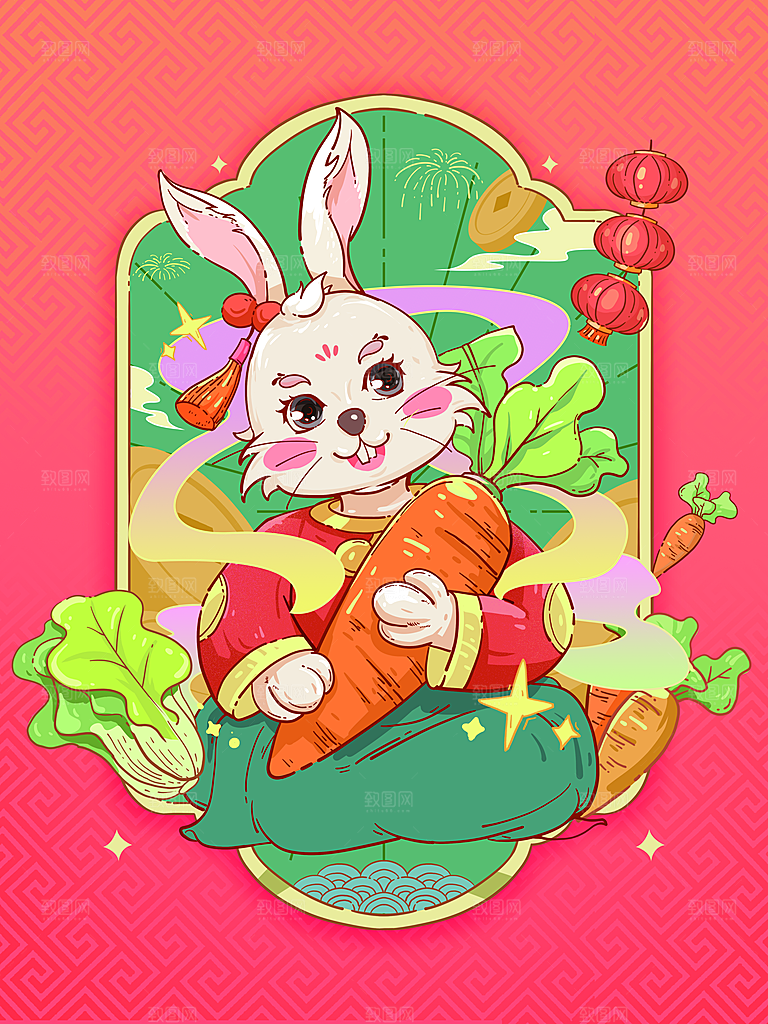 卡通手绘小兔子插画素材