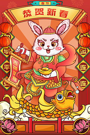 中国风创意新年兔子插画