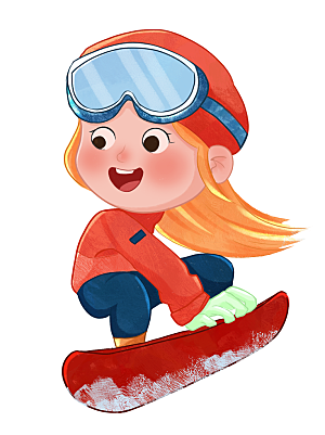 卡通小女孩滑雪元素