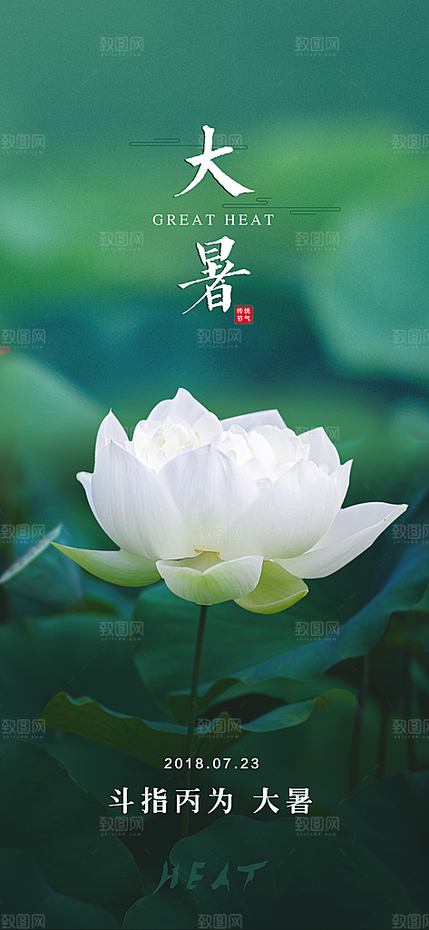 中国传统二十四节气大暑插画海报
