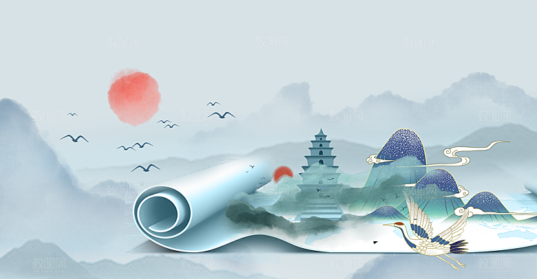 中国风大气卷轴背景