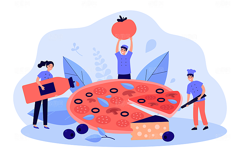 矢量蓝色卡通手绘社交互联网插画场景