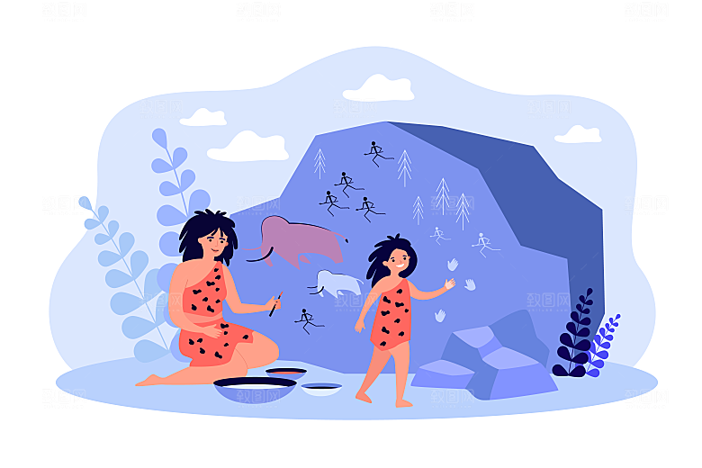 矢量蓝色卡通手绘社交互联网插画场景