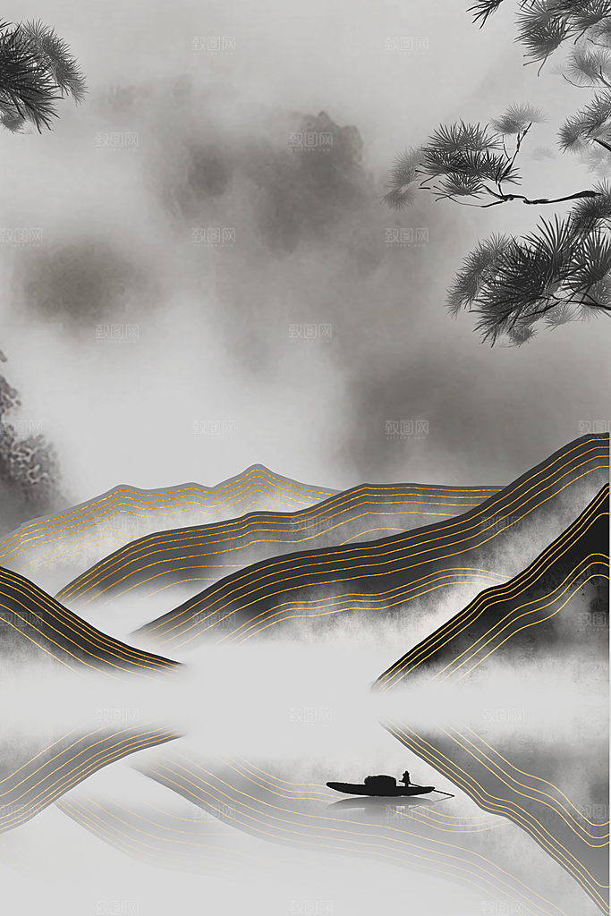 中国风新中式大气山水背景素材