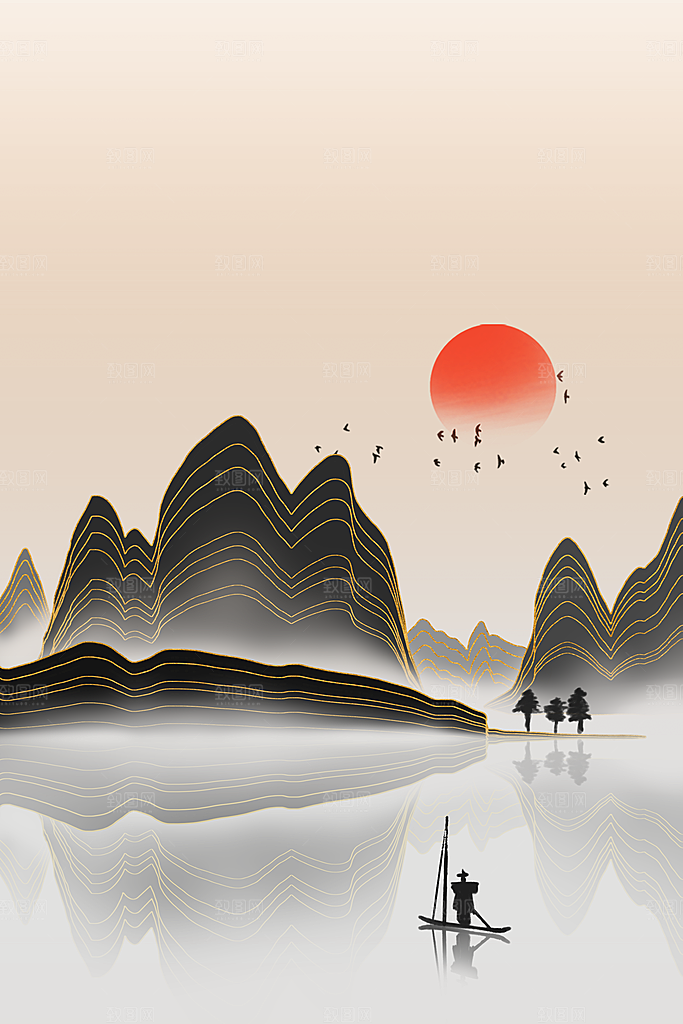 中国风大气山水背景