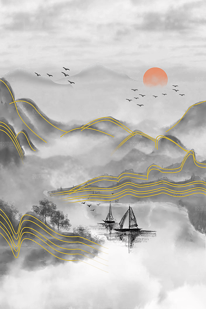 中国风大气山水背景