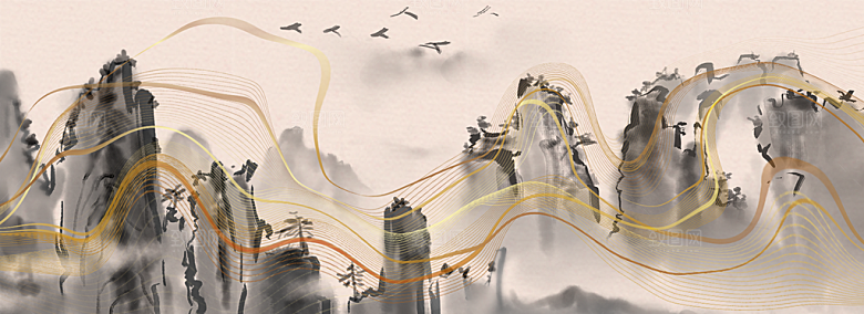 中国风大气山水背景