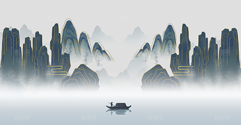 中国风大气山水背景素材