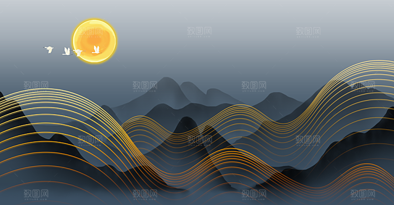 中国风大气山水背景素材