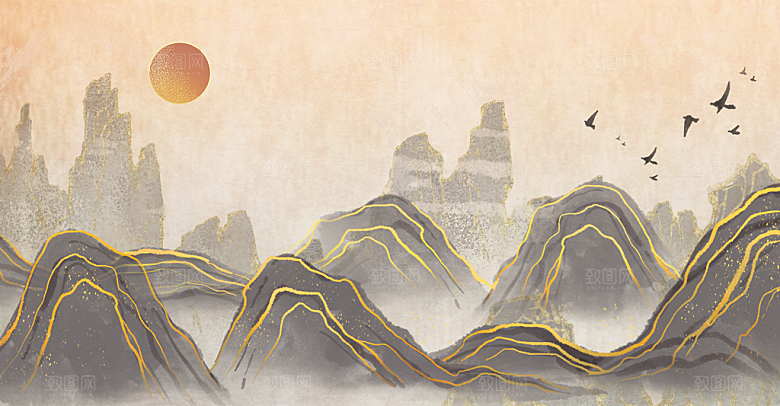 中国风大气山水背景素材