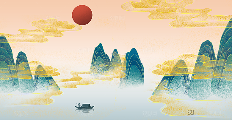 中国风大气山水背景素材