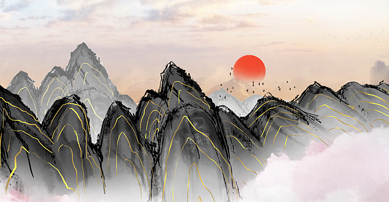 中国风大气山水背景素材