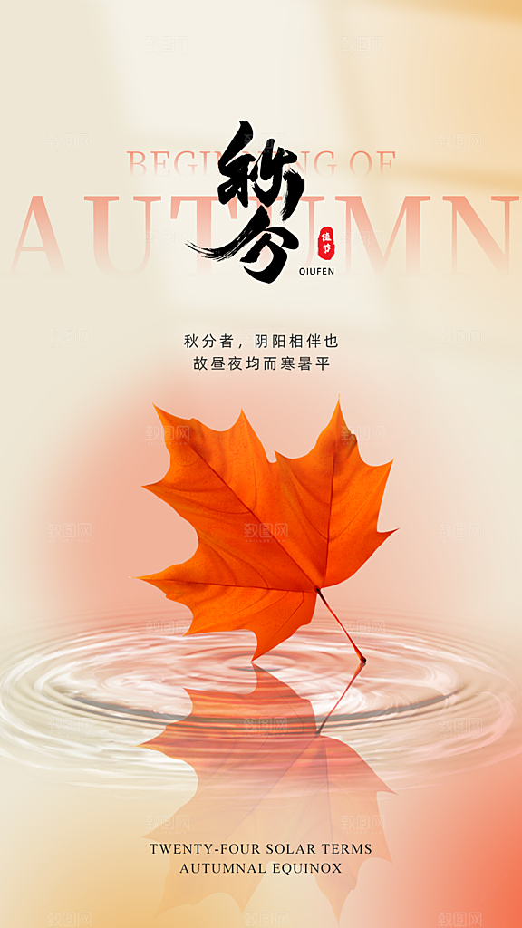 秋分节气简约大气海报
