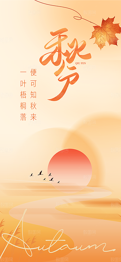 秋分节气简约大气海报