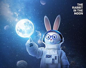 卡通趣味兔子宇航员宇宙星球KV海报